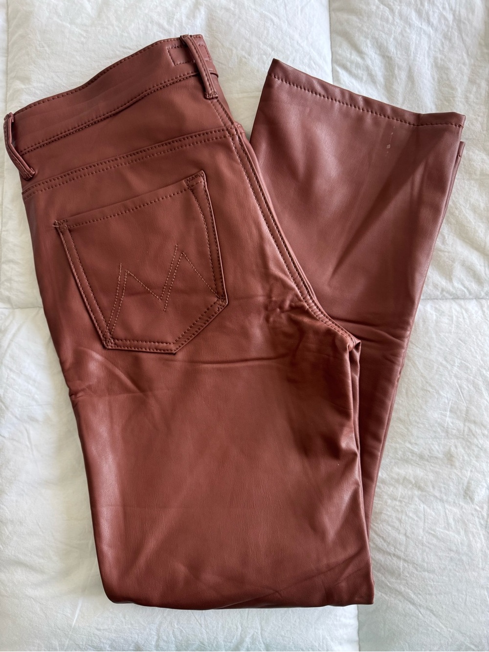 MOTHER The Insider Ankle Rust Brown Vegan Leather Jeans